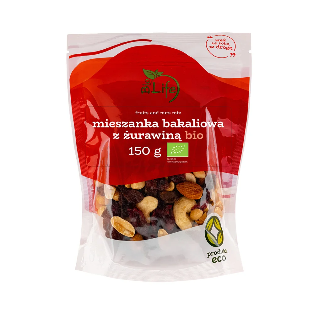 BioLife ekologiczna mieszanka bakali z żurawiną, 150 g