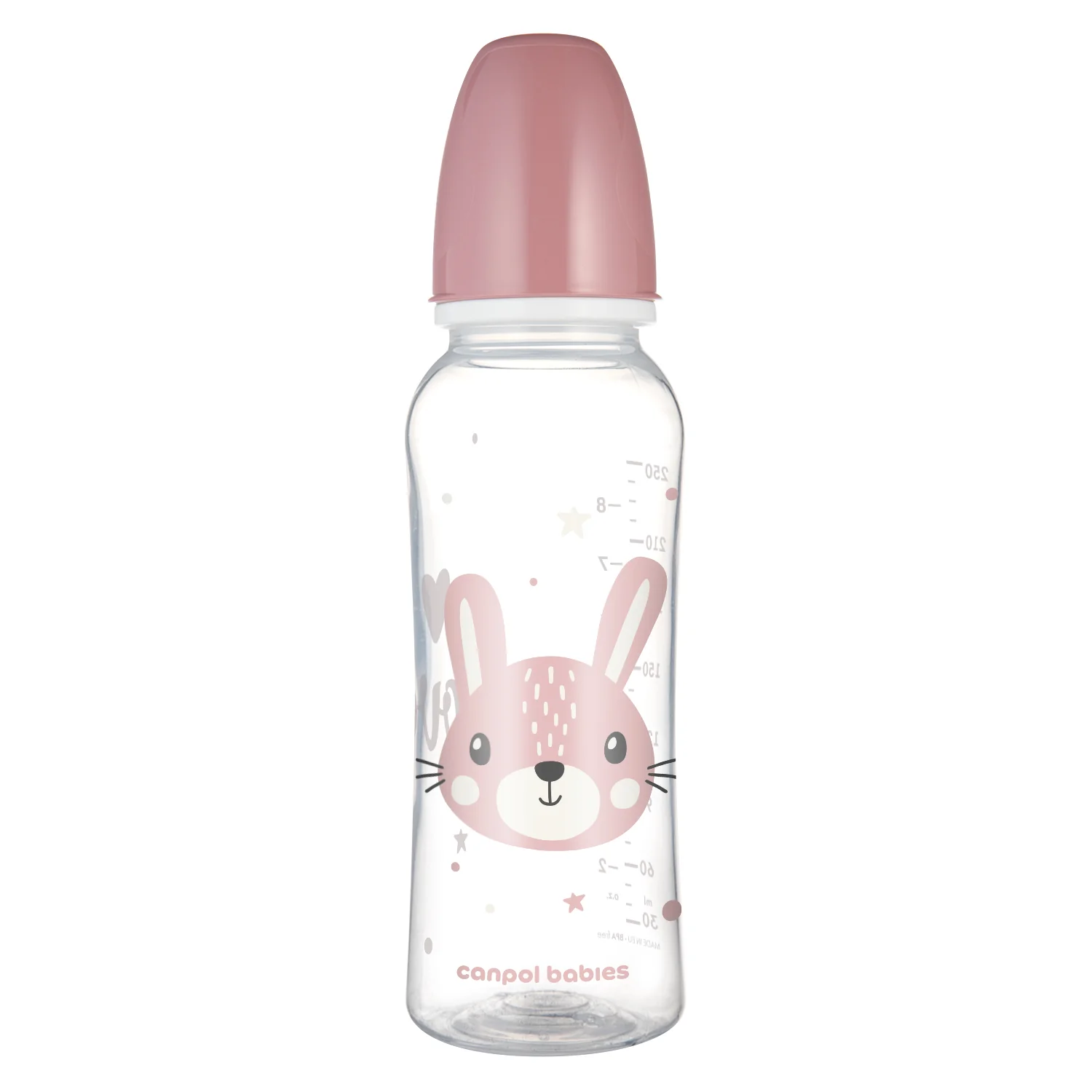 Canpol Babies CUTE ANIMALS różowa butelka 250 ml, 1 sztuka