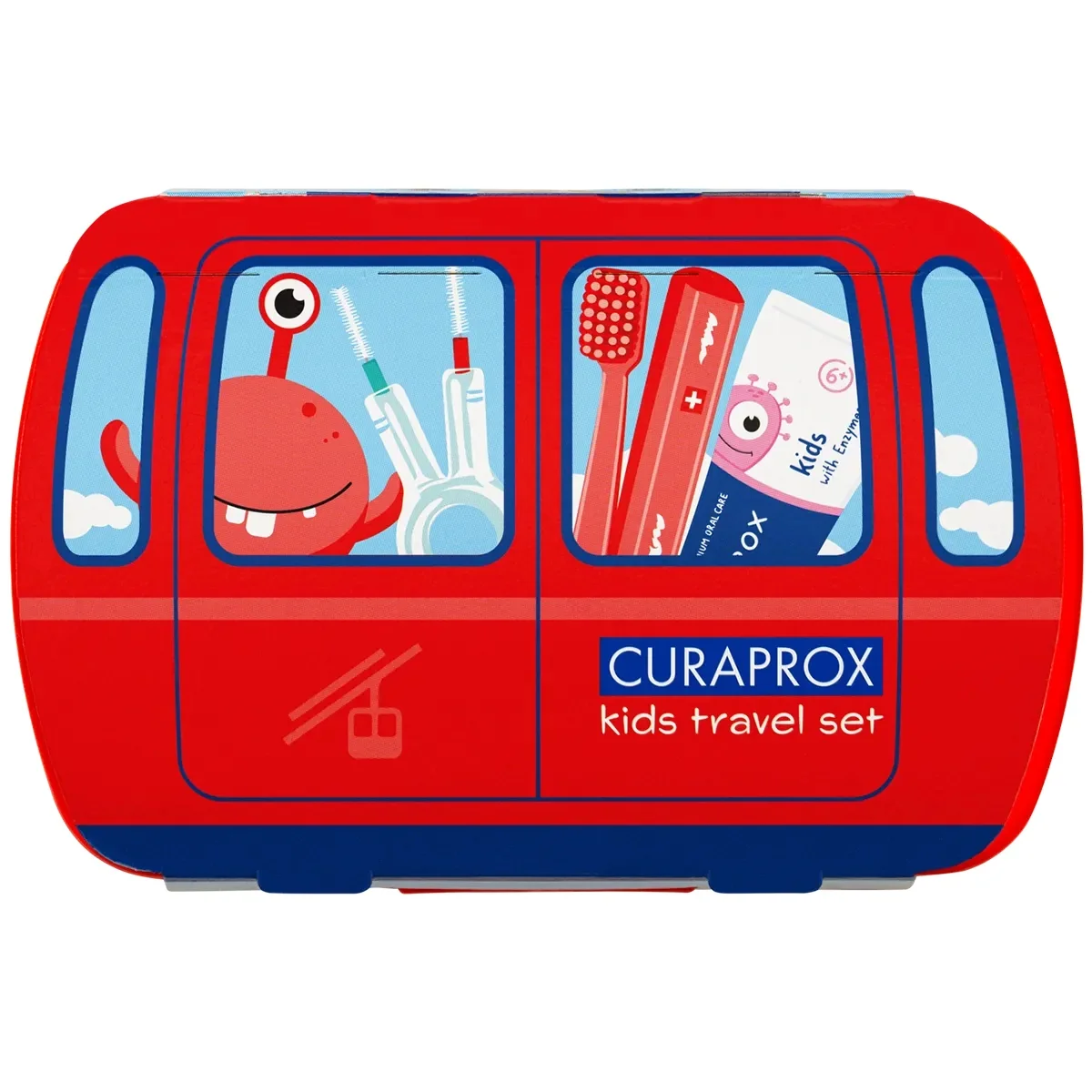 Curaprox Travel Set Kids zestaw podróżny do czyszczenia zębów dla dzieci 6-12 lat czerwony