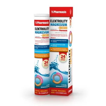 Pharmasis Elektrolity Magnesium + B-Complex, suplement diety, smak pomarańczowy, 24 tabletki musujące 