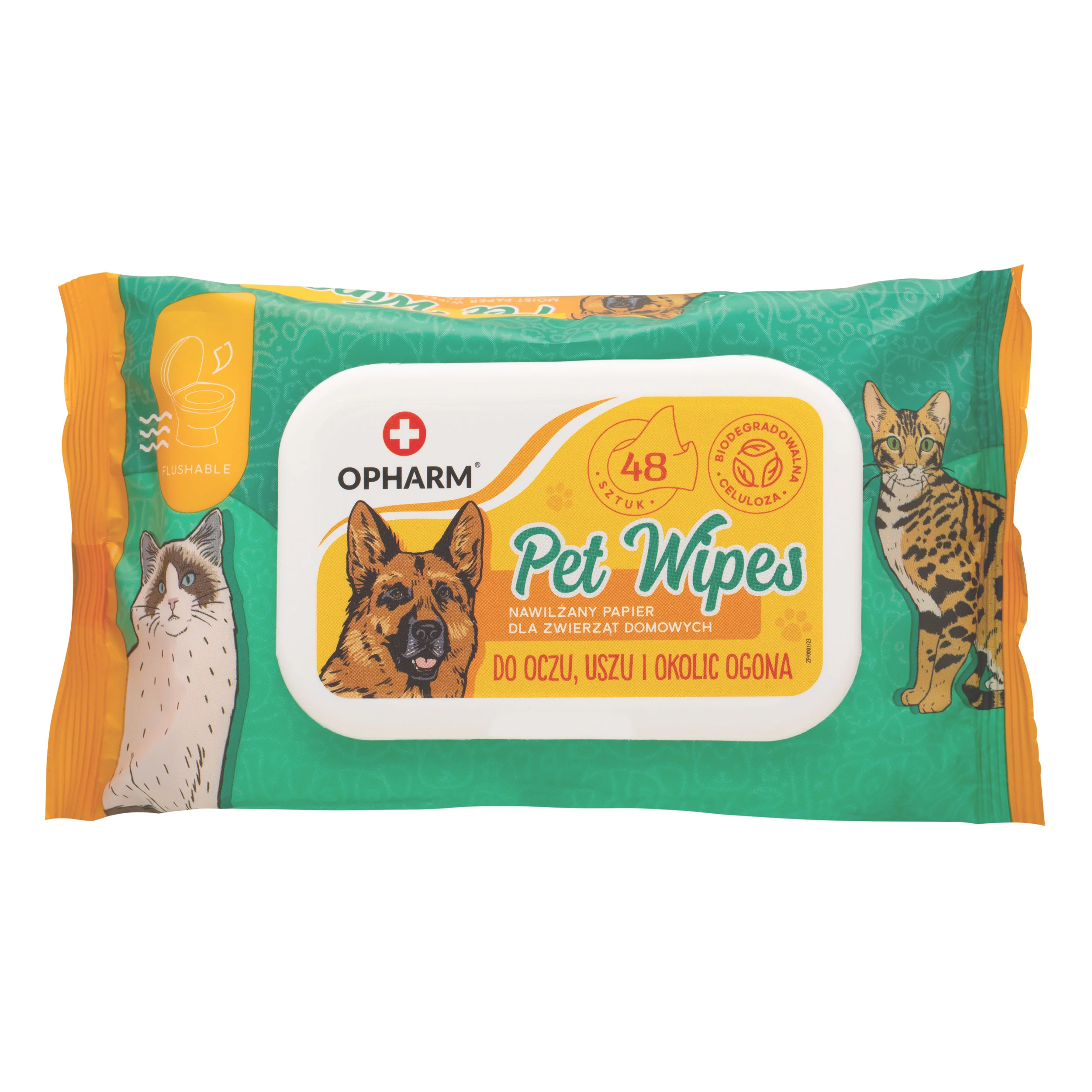 Opharm Pet Wipes chusteczki nawilżane dla zwierząt do oczu, uszu i okolic ogona, 48 szt.