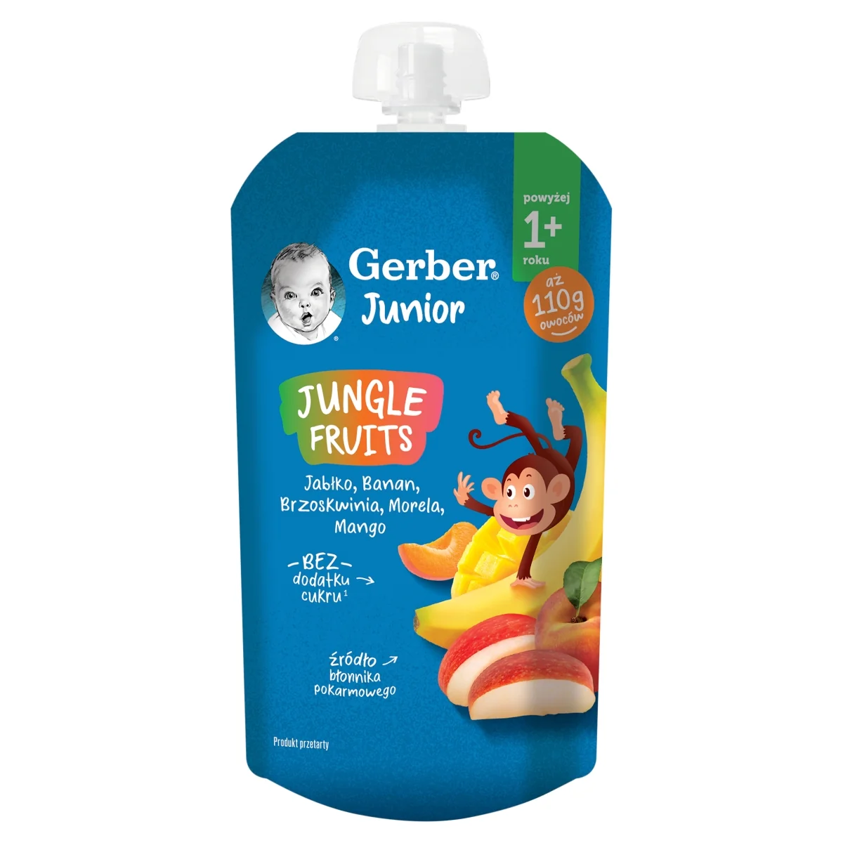 Gerber Junior Jungle Fruits deserek jabłko banan brzoskwinia morela mango powyżej 1+ roku, 110 g
