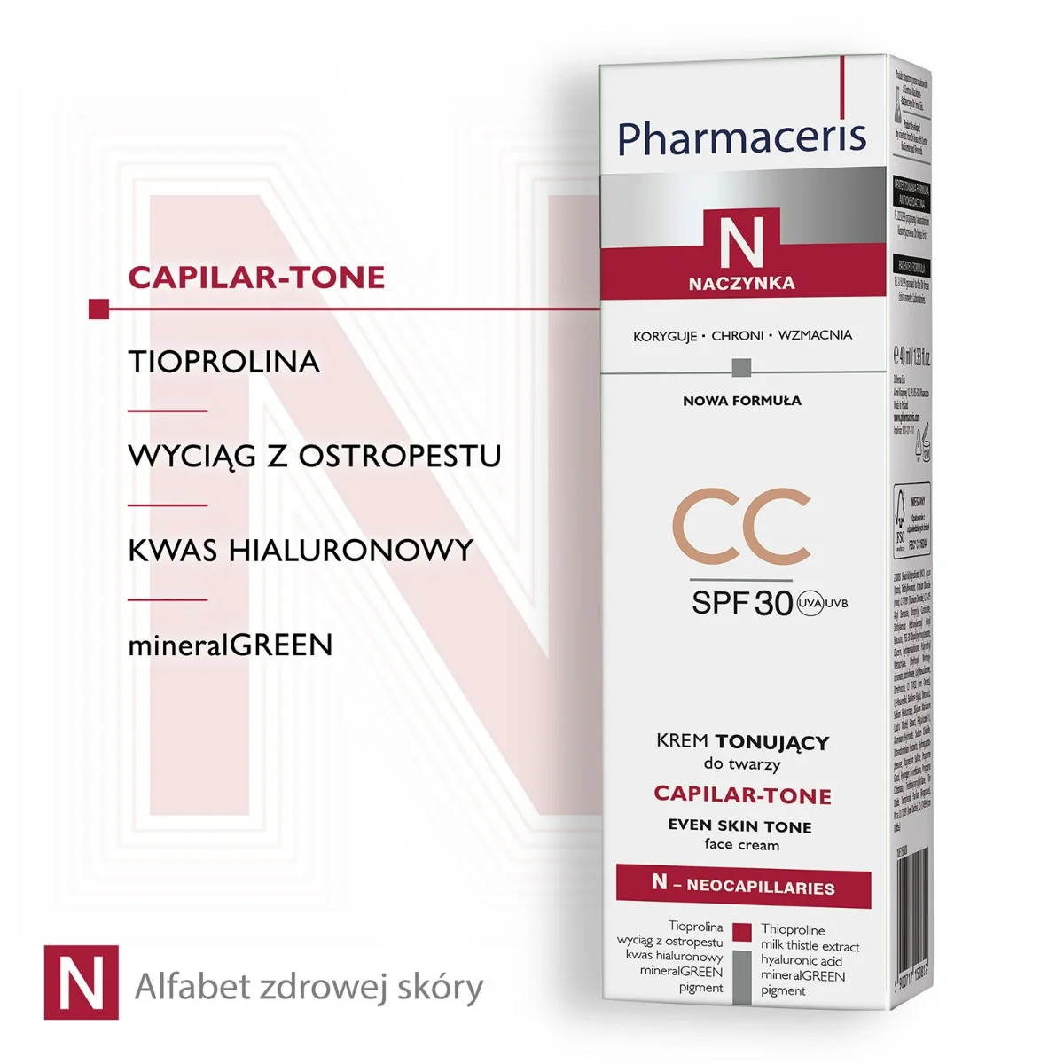 Pharmaceris N Capilar-Tone krem tonujący CC do skóry naczynkowej i nadreaktywnej, SPF30, 40 ml