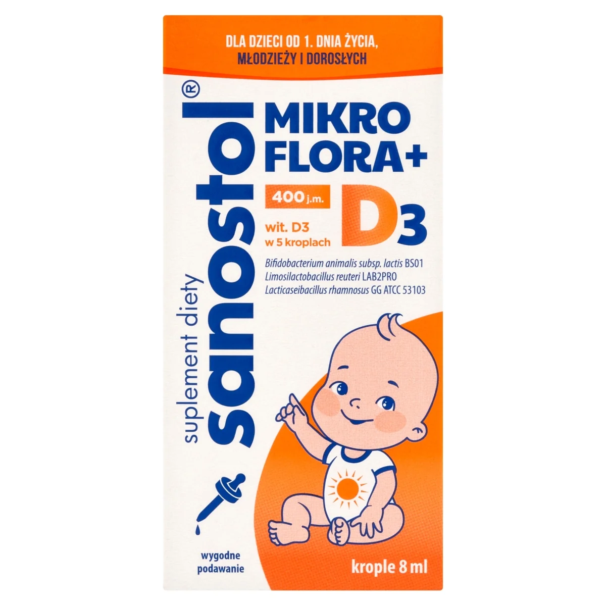 Sanostol® Mikroflora + D3 krople, 8 ml