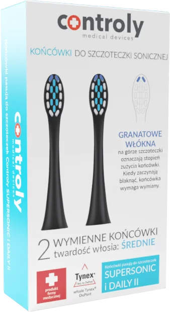 Controly Końcówki do szczoteczki Supersonic i Daily II średnie, czarne, 2 sztuki