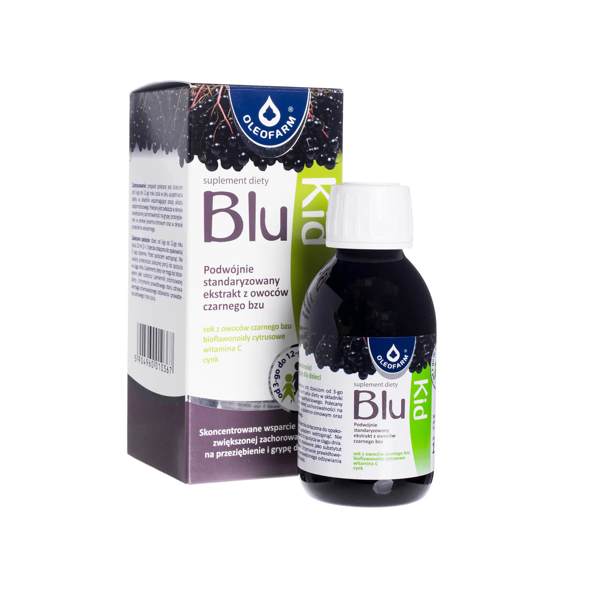 Blu Kid, suplement diety, podwójnie standaryzowany ekstrakt z czarnego bzu, 150 ml