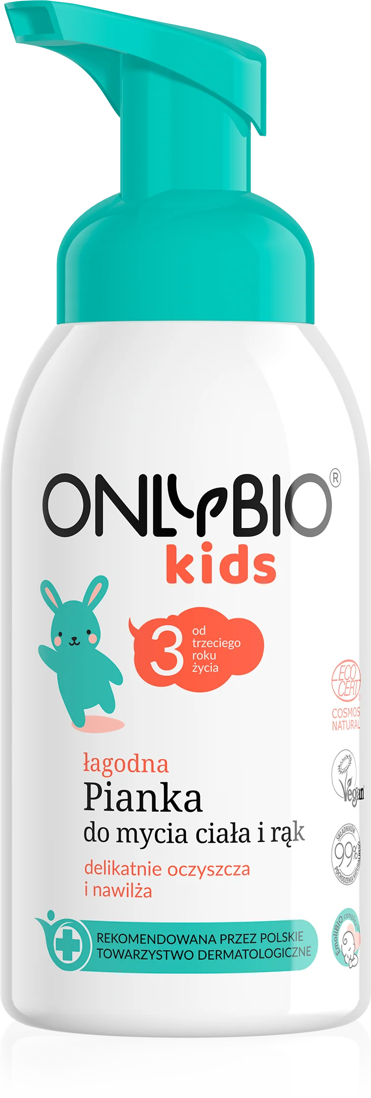 OnlyBio Kids łagodna pianka do mycia ciała i rąk od 3. roku życia, 300 ml
