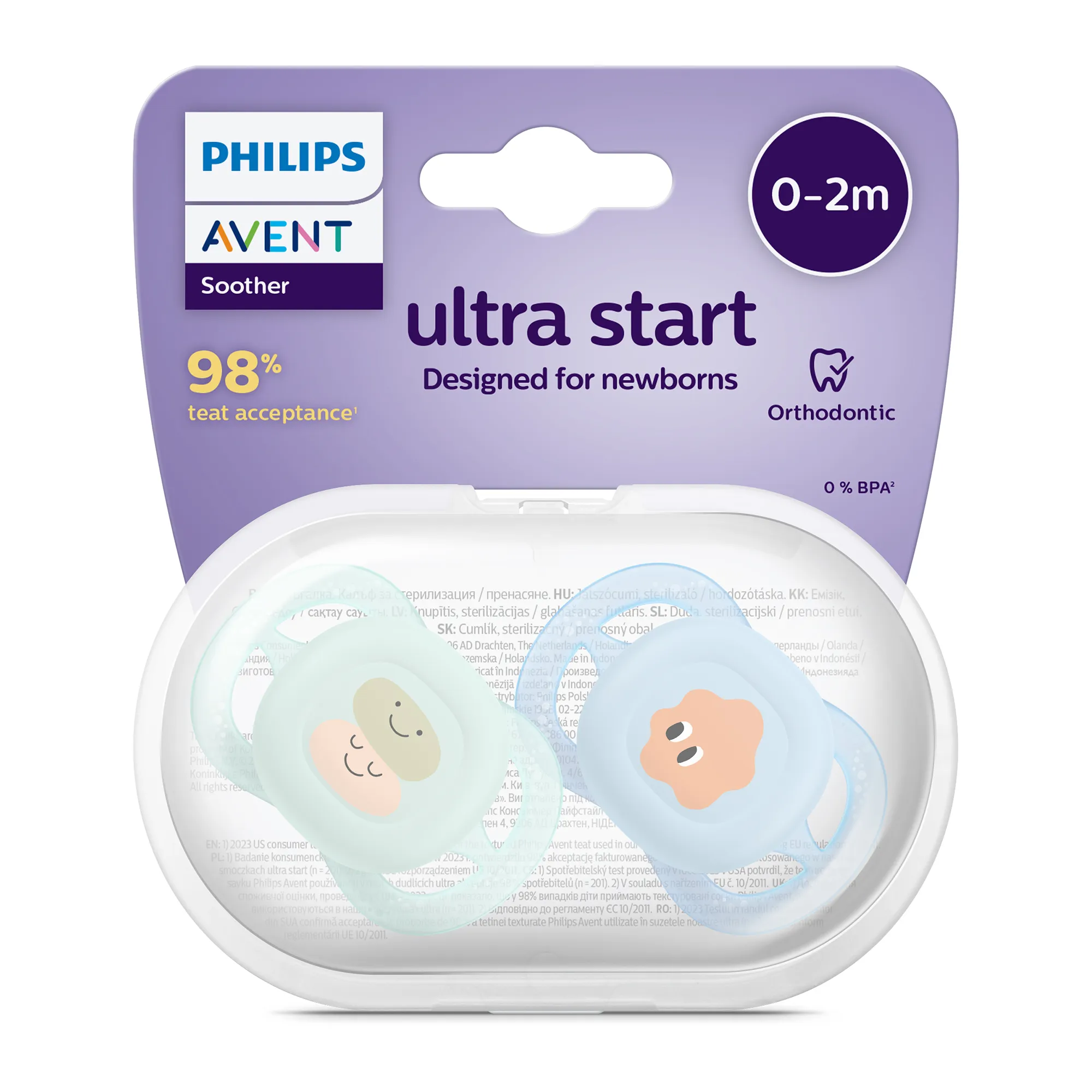 Philips Avent Ultra Start ortodontyczny smoczek uspokajający 0-2 m, 2 sztuki