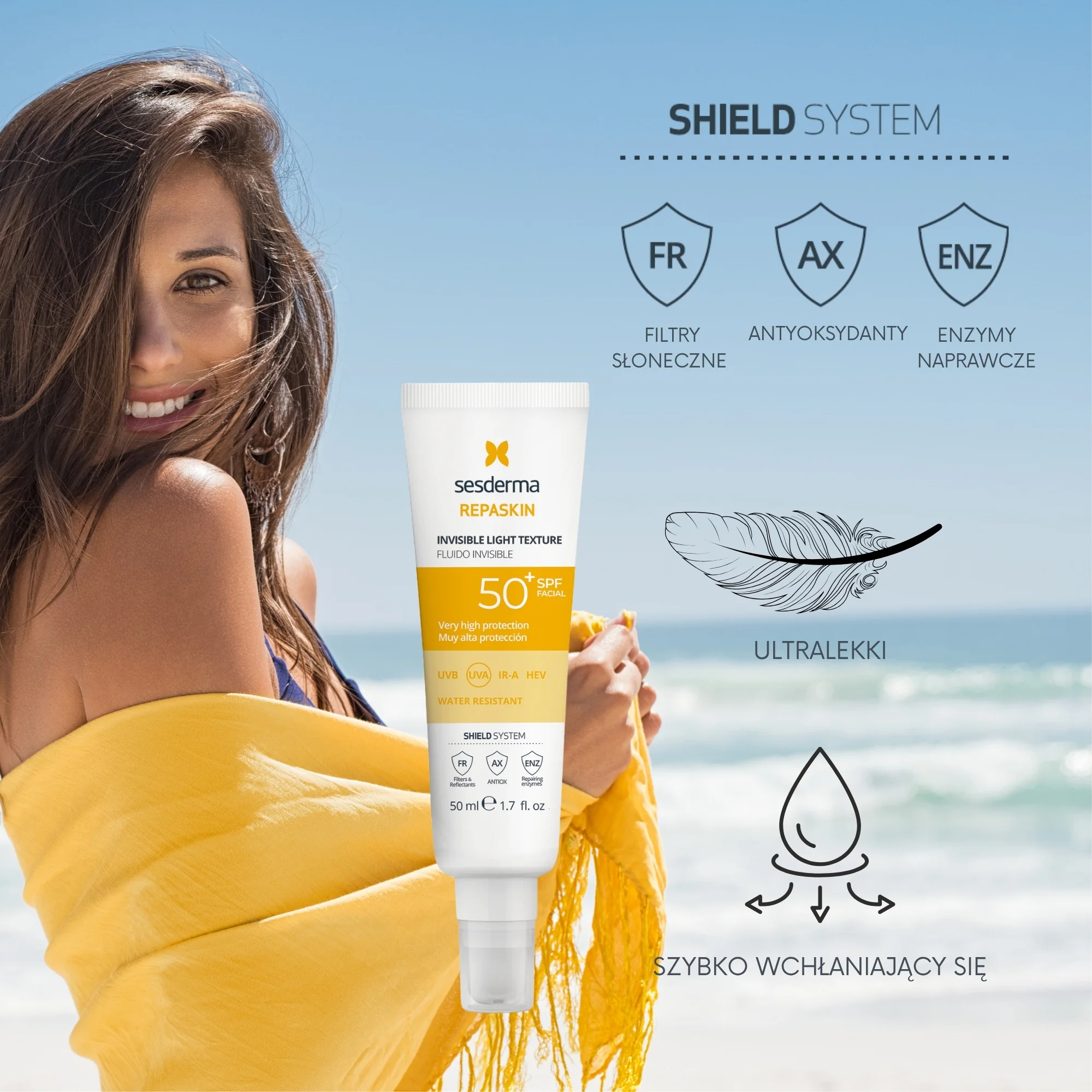 Sesderma Repaskin Invisible Fluid emulsja do twarzy SPF 50+, 50 ml