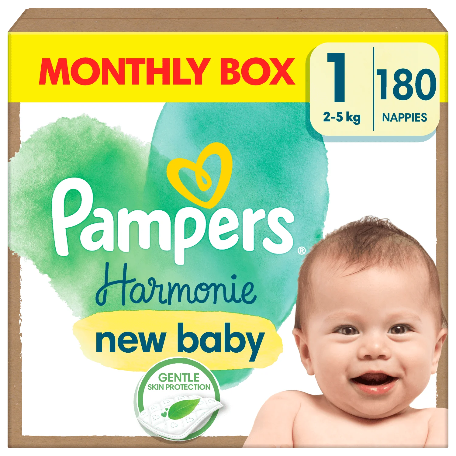 Pampers Harmonie Baby Pieluszki, rozmiar 1 (2kg-5kg), 180 sztuk