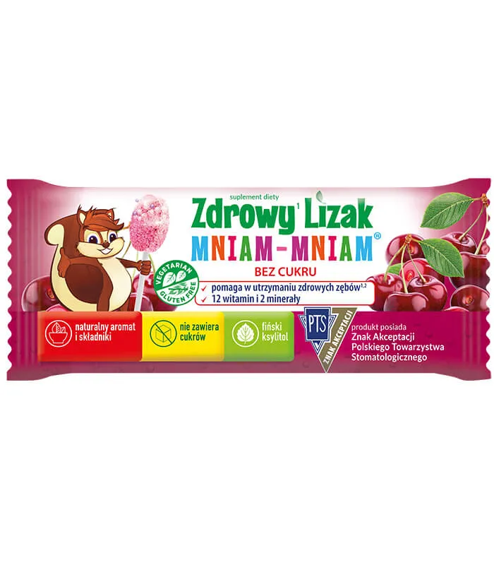 Zdrowy Lizak Mniam-mniam 12 witamin i 2 minerały, suplement diety, smak wiśniowy, 1 sztuka