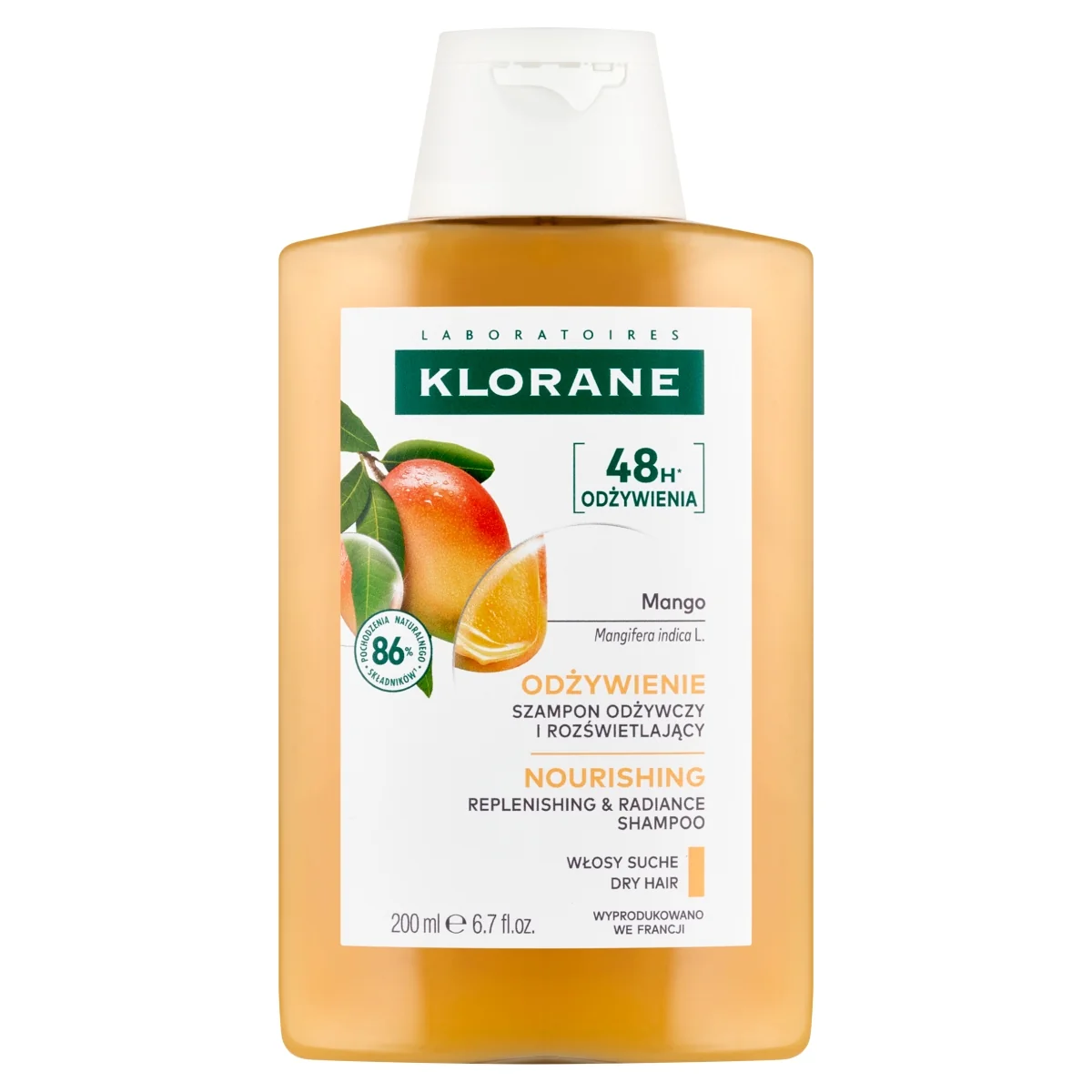 Klorane szampon odżywczy i rozświetlający z mango, 200 ml