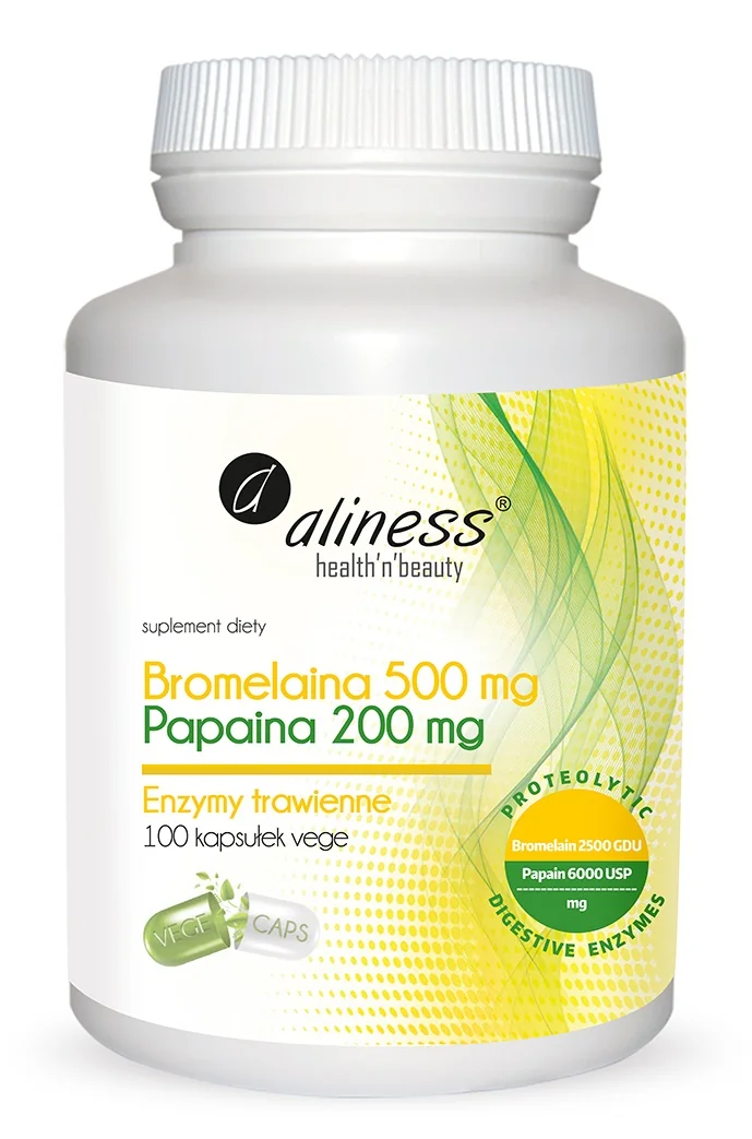 Aliness® Bromelaina 500 mg Papina 200 mg 100 kapsułek vege