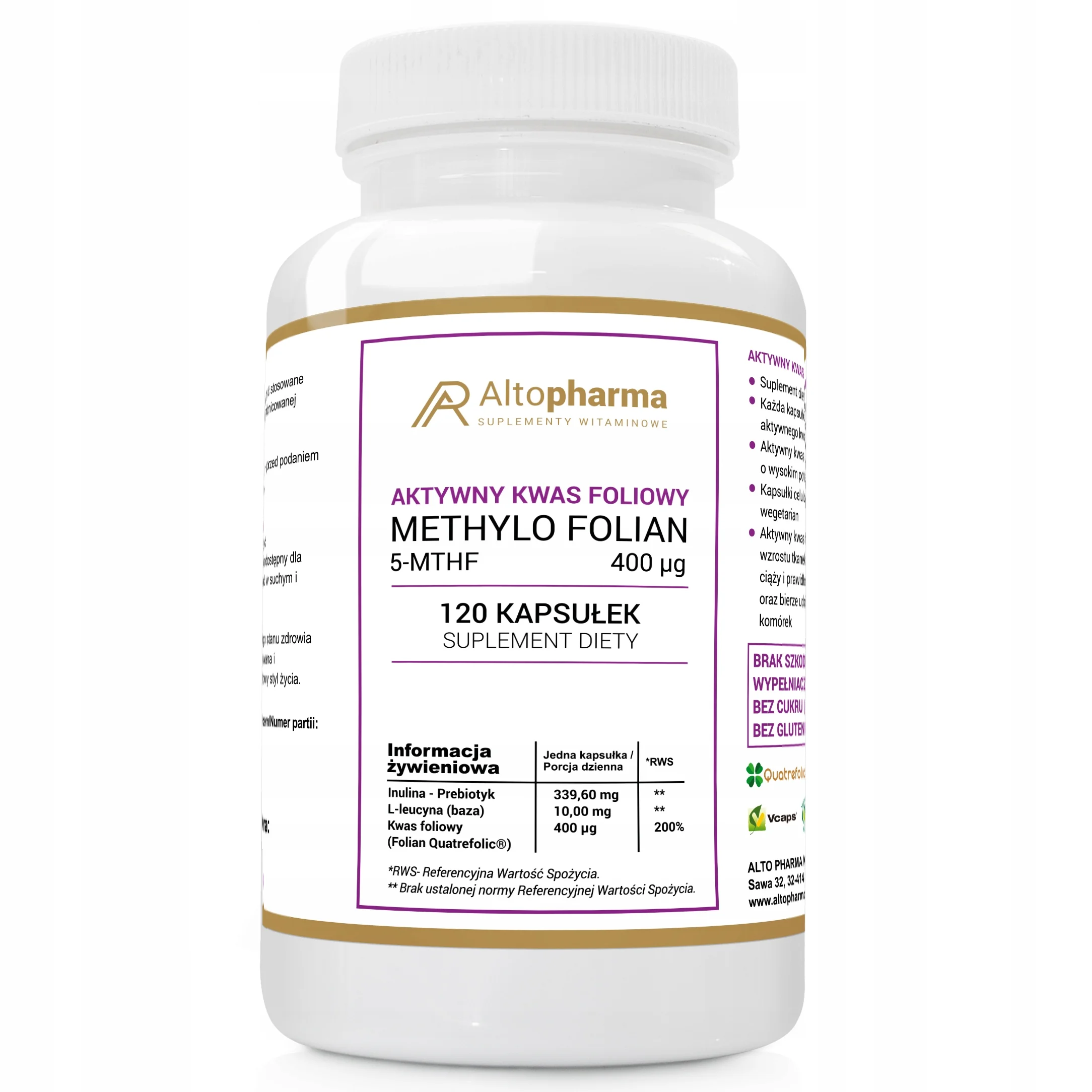 Altopharma Aktywny kwas foliowy 120 kapsułek