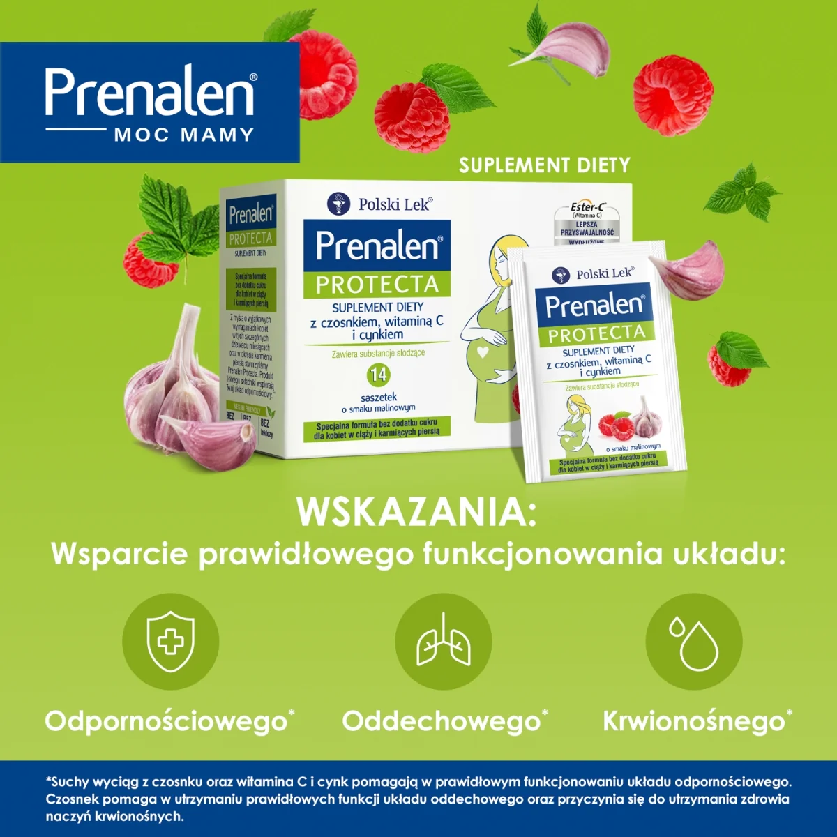 Prenalen proszek do rozpuszczenia o smaku malinowym, 14 saszetek