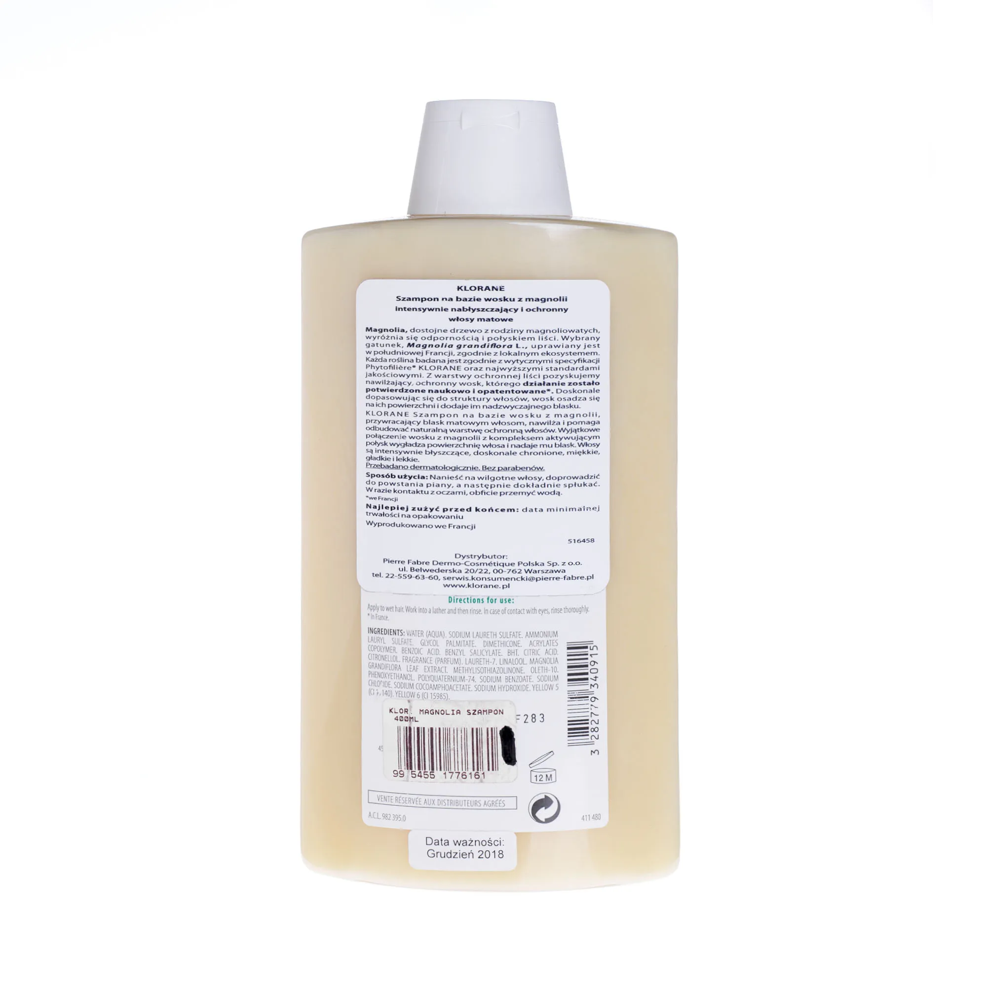 Klorane szampon na bazie wosku z magnolii, 400 ml 