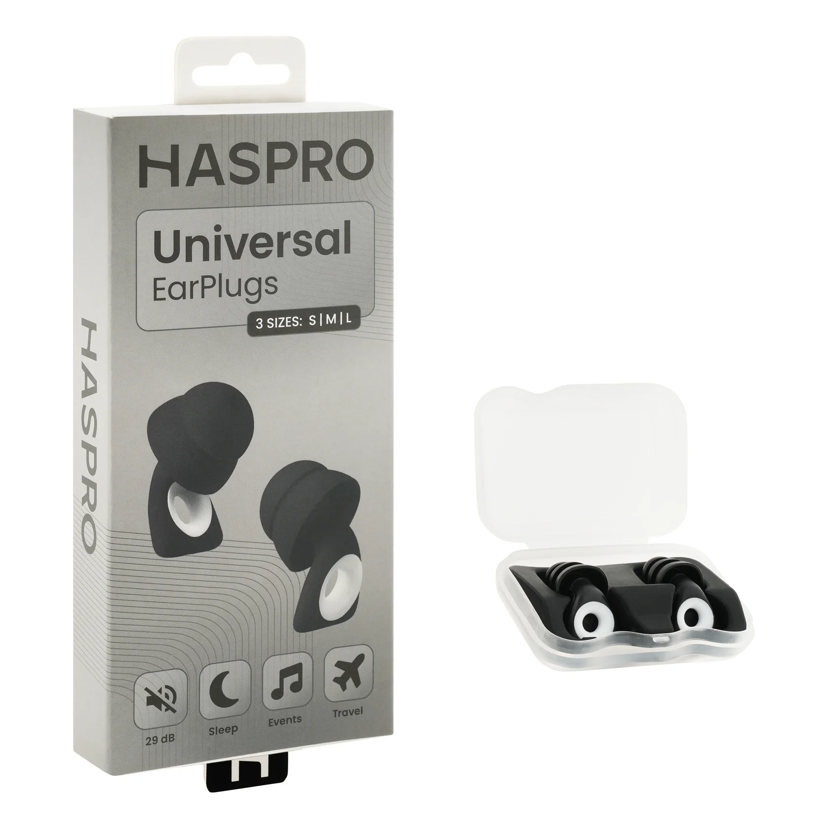 HASPRO Universal silikonowe zatyczki do uszu czarne, 2 sztuki