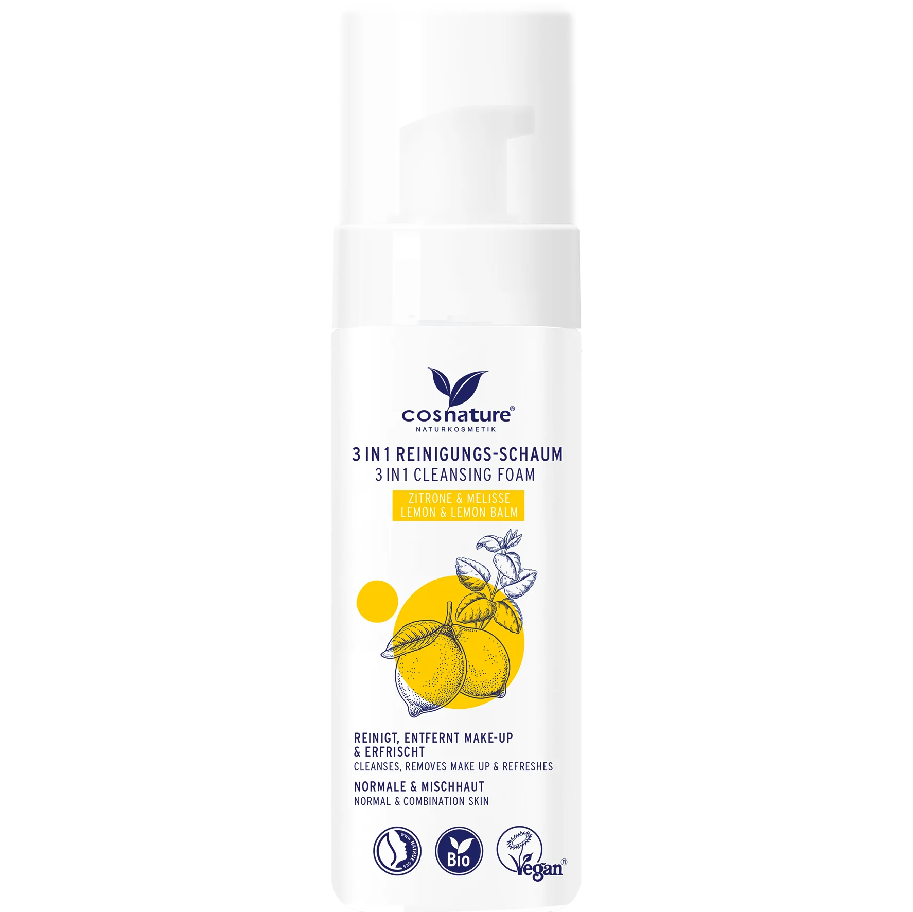 Cosnature® Foaming Cleanser 3 in 1 naturalna pianka oczyszczająca 3 w 1 z cytryną i melisą, 150 ml