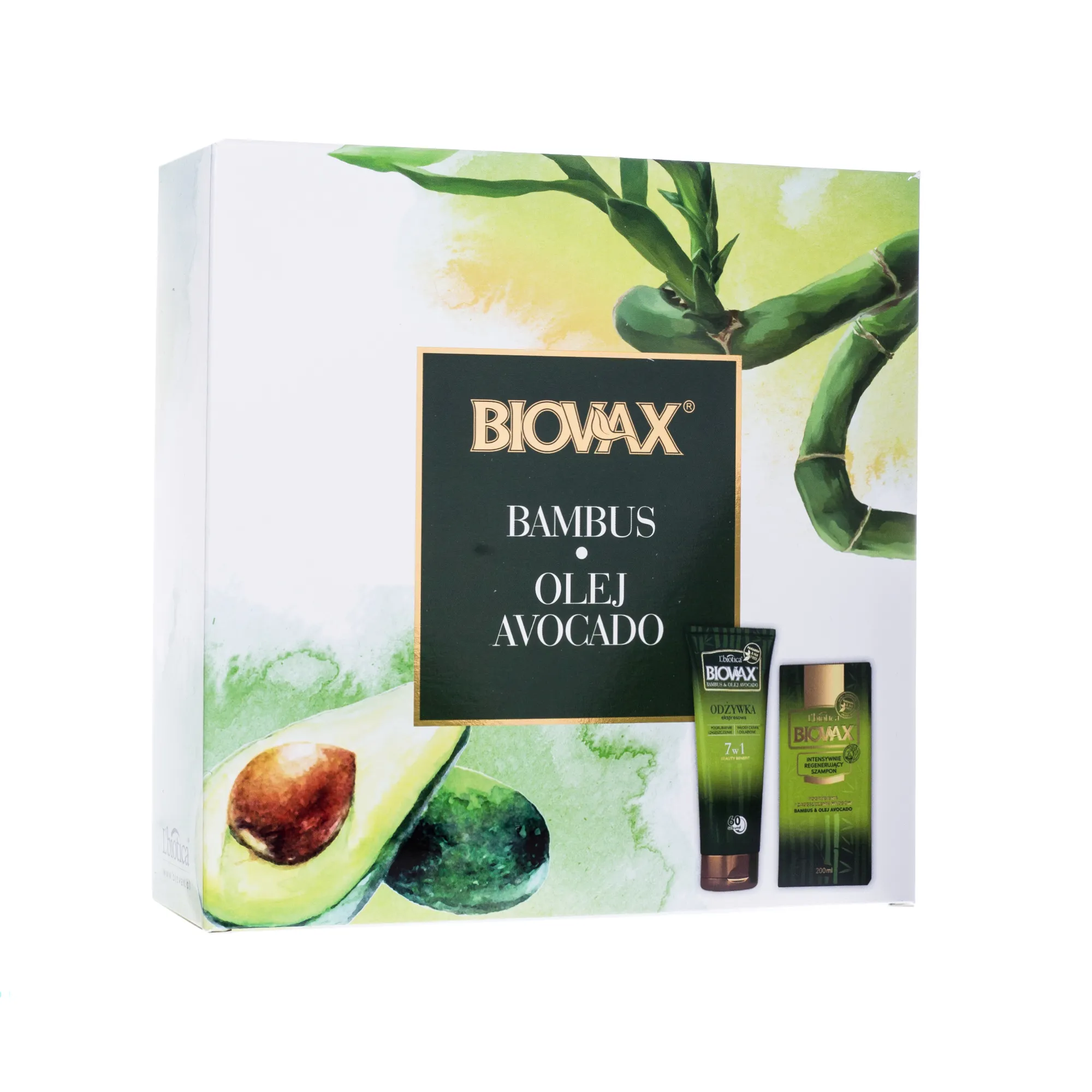 L'biotica Biovax zestaw Bambus & Avocado, odżywka 7w1, 200 ml + szampon, 200 ml + maseczka, 20 ml 