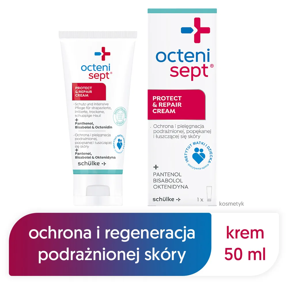 Octenisept Protect & Repair Cream, krem kojąco-pielęgnacyjny przyspieszający regenerację naskórka, 50 ml