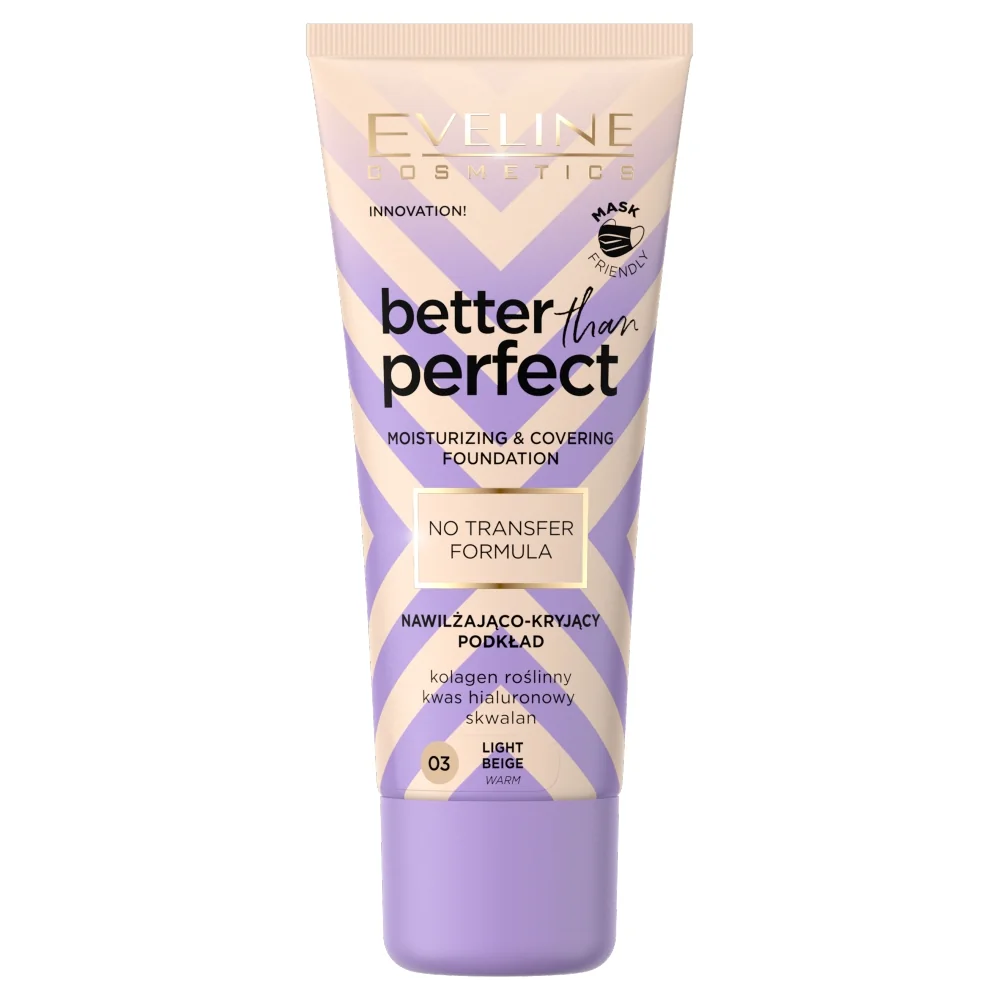 Eveline Cosmetics Better Than Perfect nawilżająco-kryjący podkład z formułą No Transfer nr 03 Light Beige, 30 ml