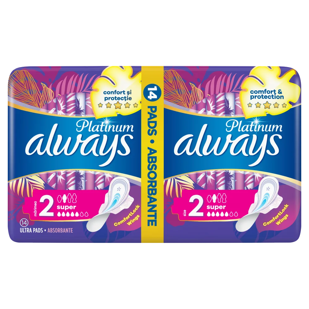 Always Platinum Super podpaski ze skrzydełkami rozmiar 2, 14 szt.