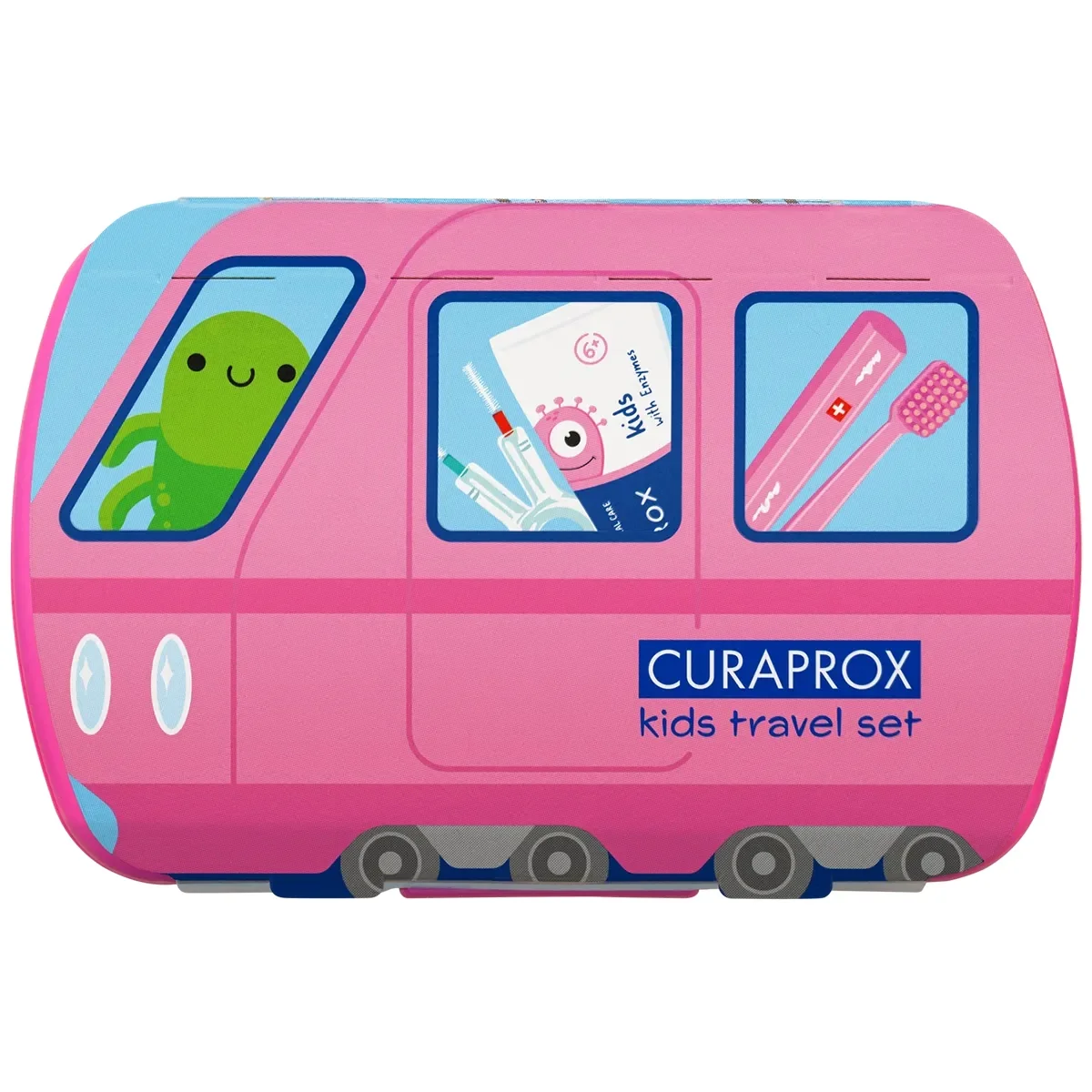 Curaprox Travel Set Kids zestaw podróżny do czyszczenia zębów dla dzieci 6-12 lat różowy