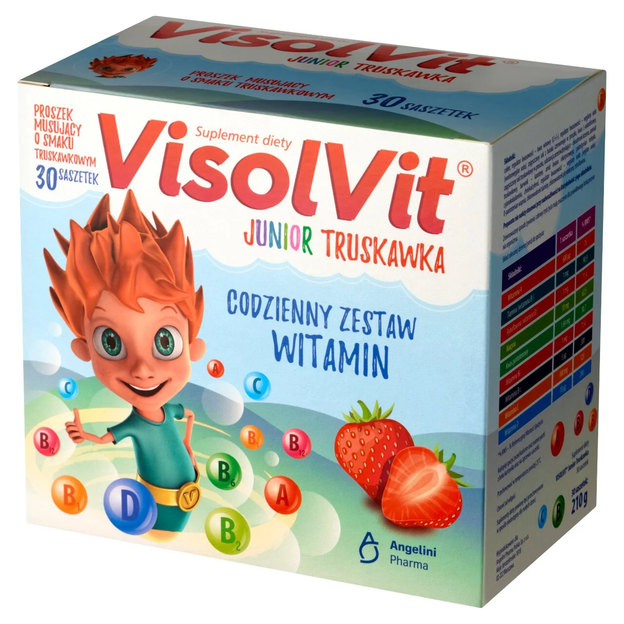 Visolvit Junior 30 saszetek z proszkiem musującym o smaku truskawkowym