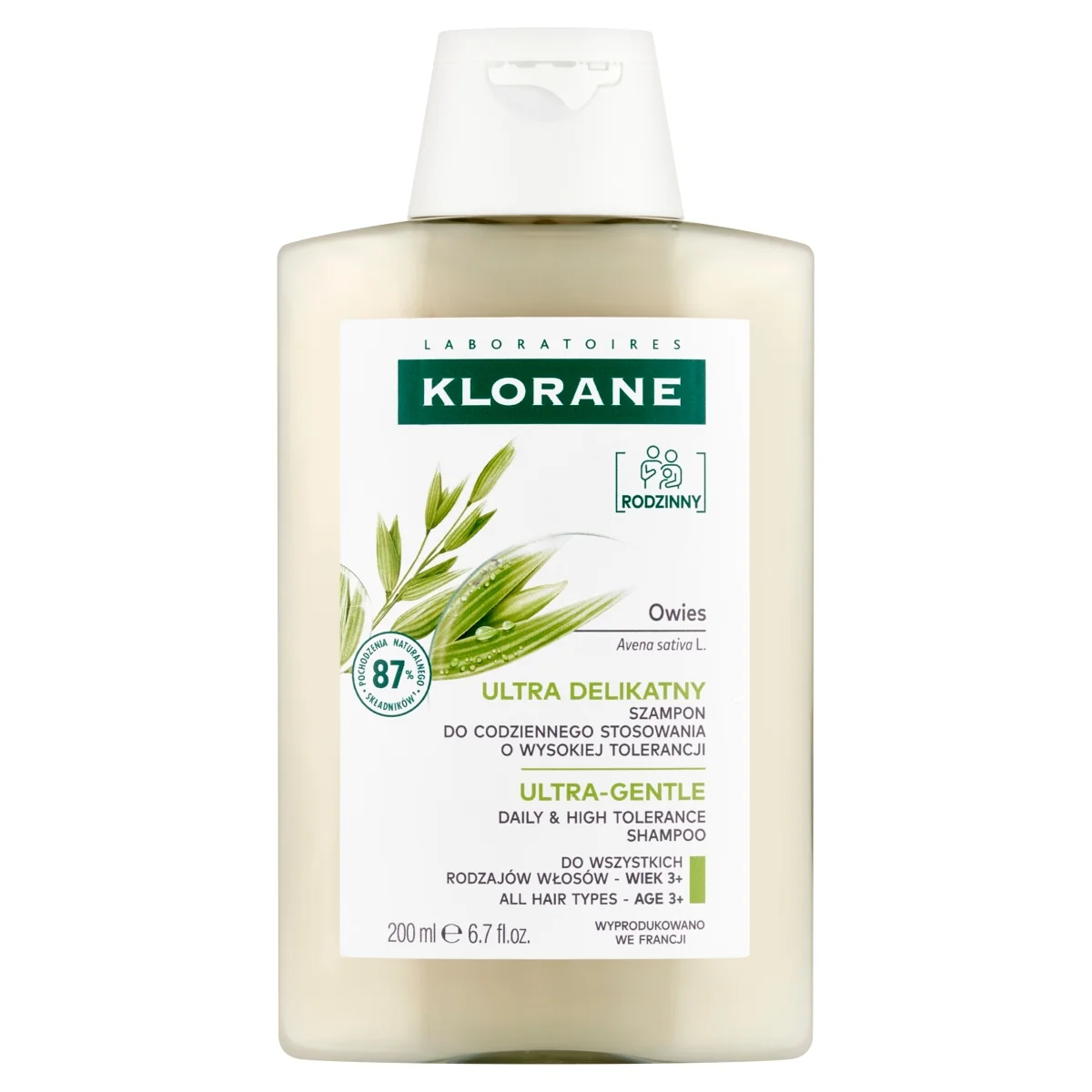 Klorane ultradelikatny szampon z owsem do każdego rodzaju włosów, 200 ml