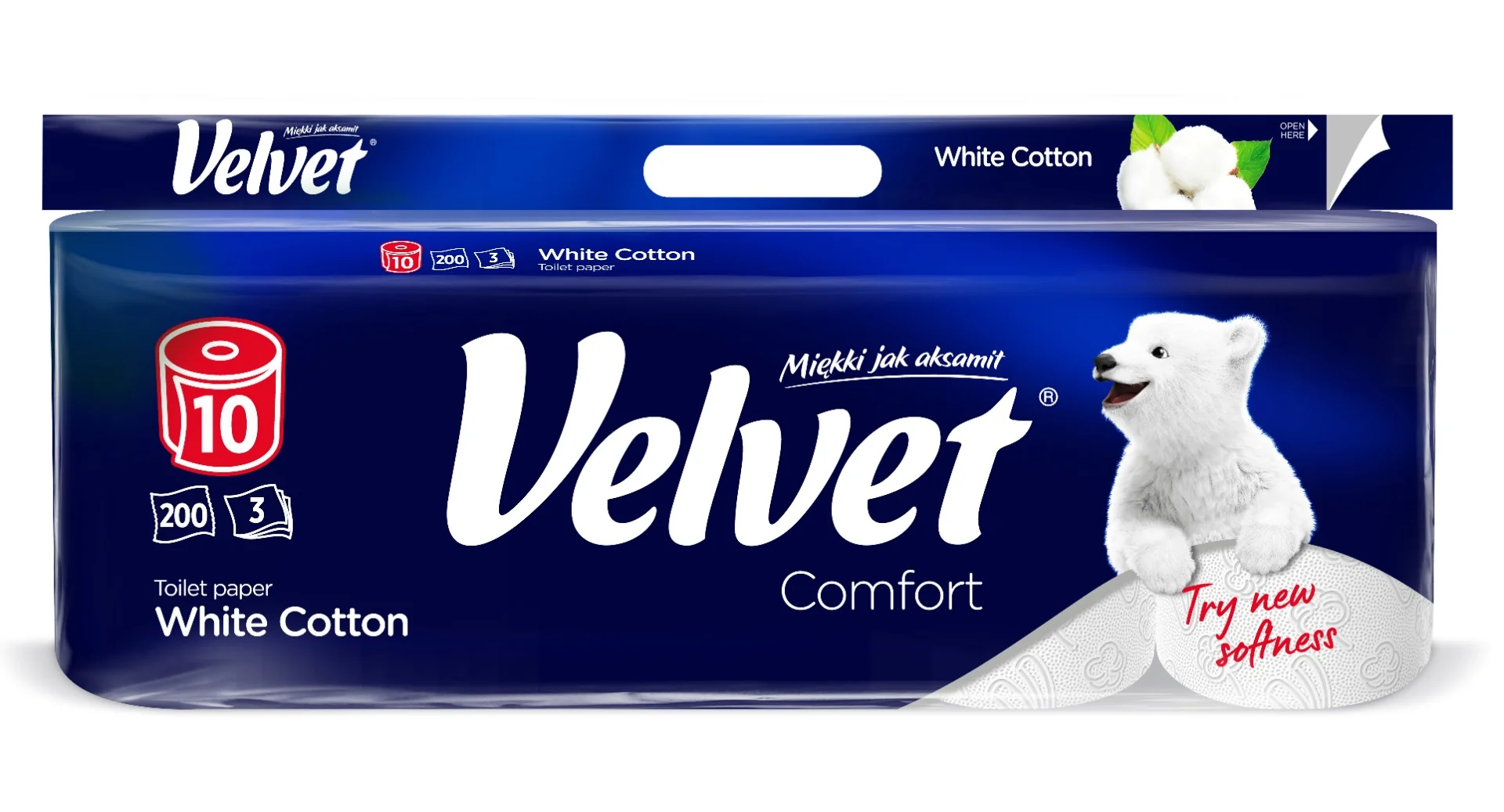 Velvet Comfort White Cotton papier toaletowy, 10 szt.