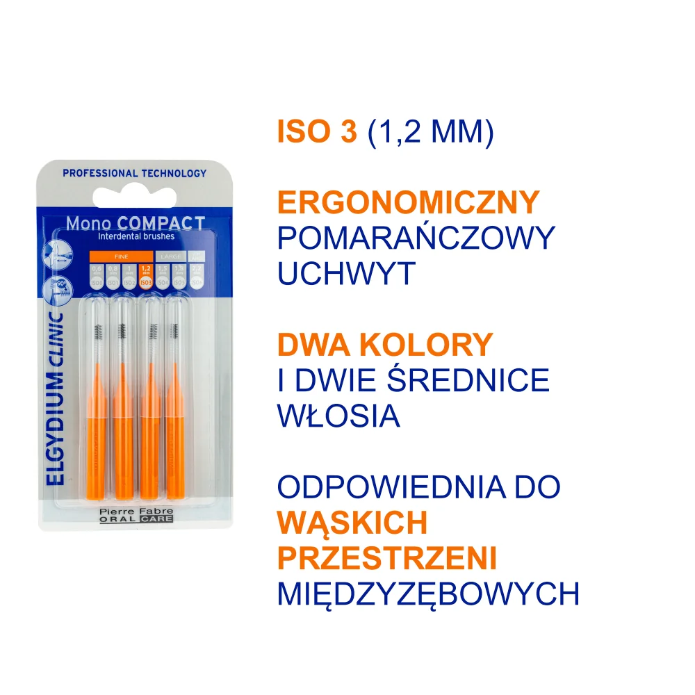 Elgydium Clinic Mono Compact szczoteczka międzyzębowa ISO 3 1,2 mm pomarańczowa, 4 szt.