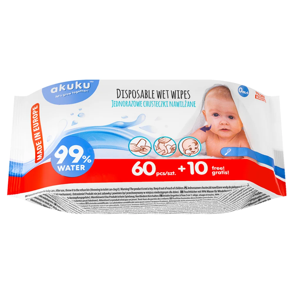 Akuku chusteczki nawilżane wodą, 70 szt.