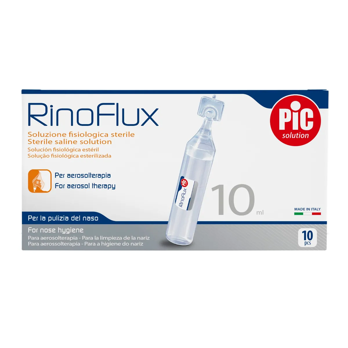 PIC RinoFlux sól fizjologiczna, 10 ampułek a 10 ml