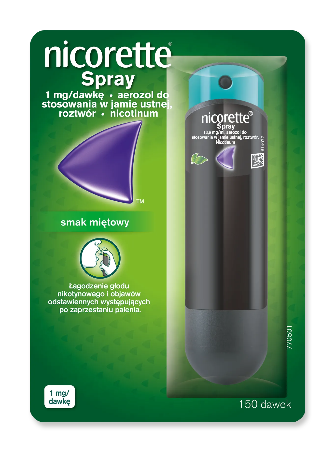 Nicorette Spray, 1 mg/dawkę, aerozol do stosowania w jamie ustnej, 150 dawek