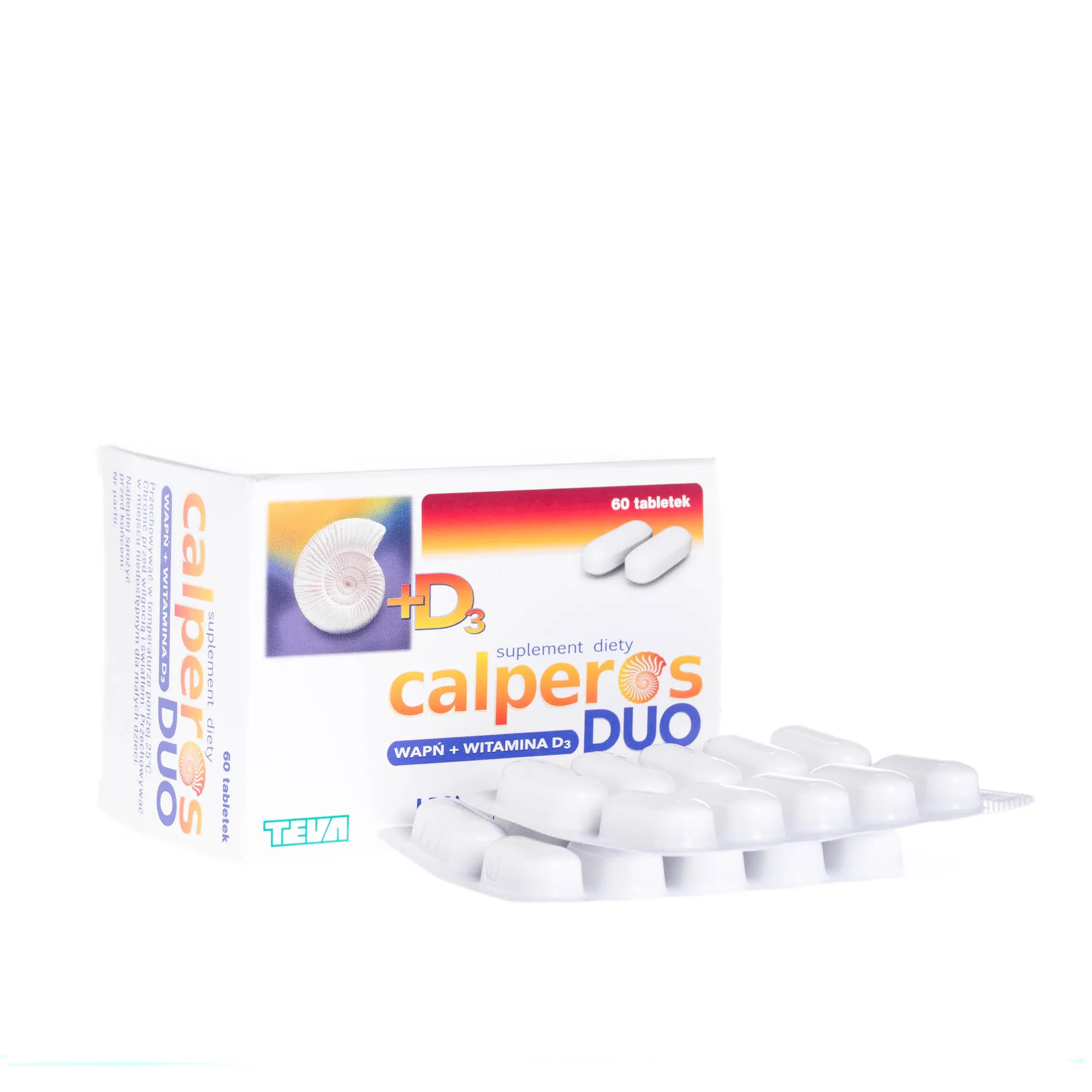 Calperos DUO wapń + wit. D3, 60 tabletek pomagających w utrzymaniu zdrowych i mocnych kości 