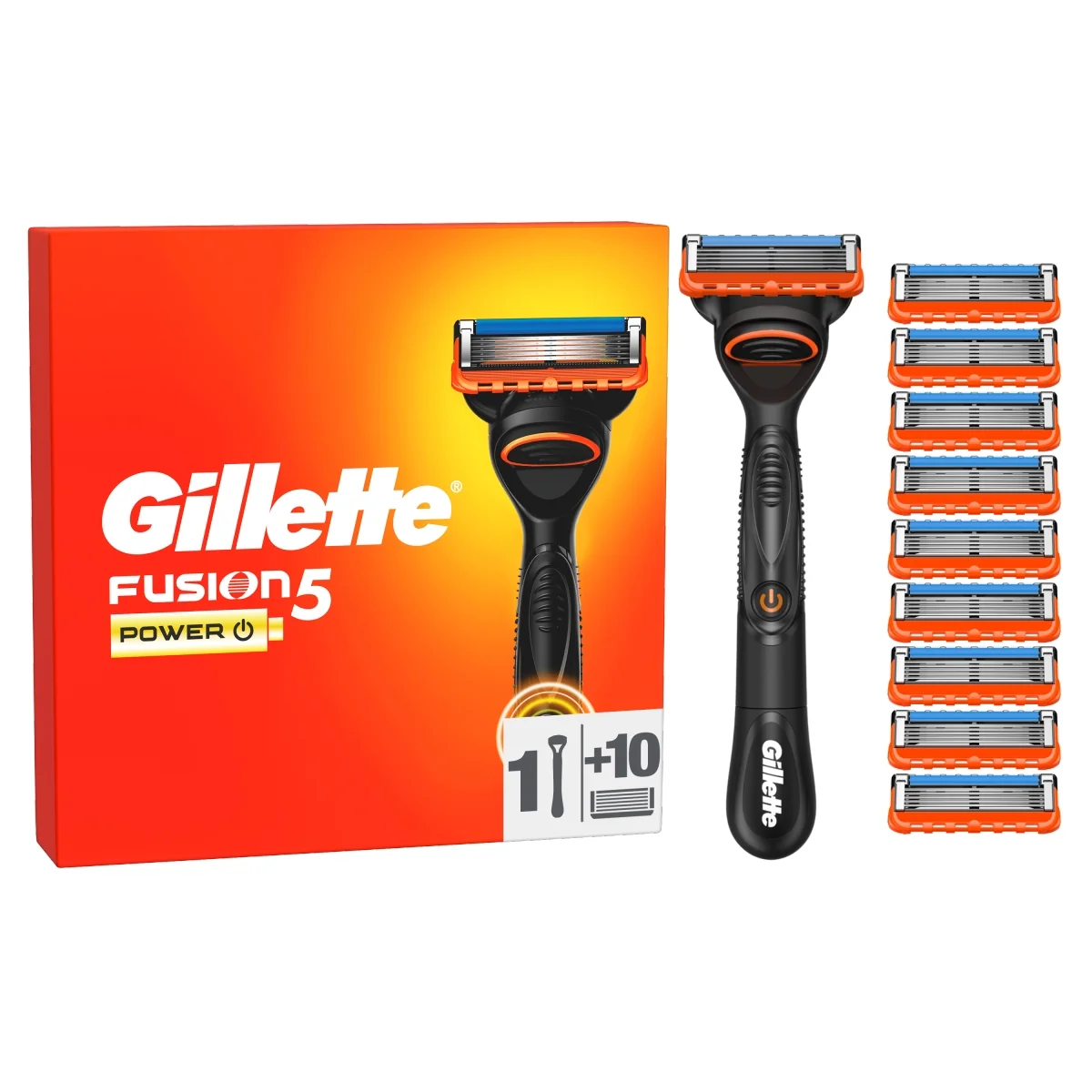 Gillette Fusion5 Power maszynka do golenia dla mężczyzn, 1 maszynka, 10 ostrzy wymiennych