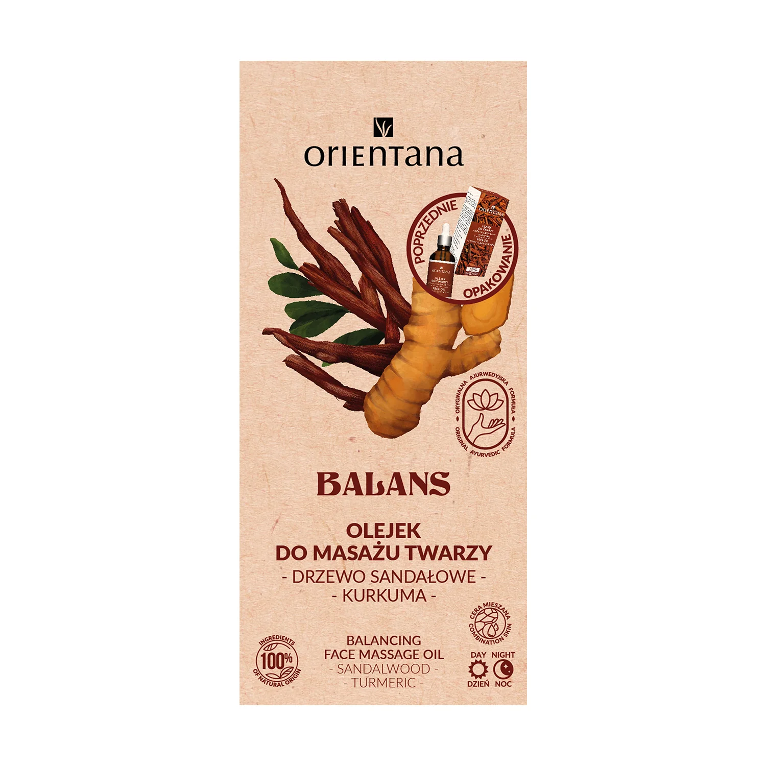Orientana BALANS Drzewo sandałowe Kurkuma olejek do masażu twarzy, 30 ml
