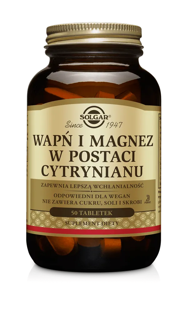 Solgar Wapń i Magnez w Postaci Cytrynianu, suplemet diety, 50 tabletek
