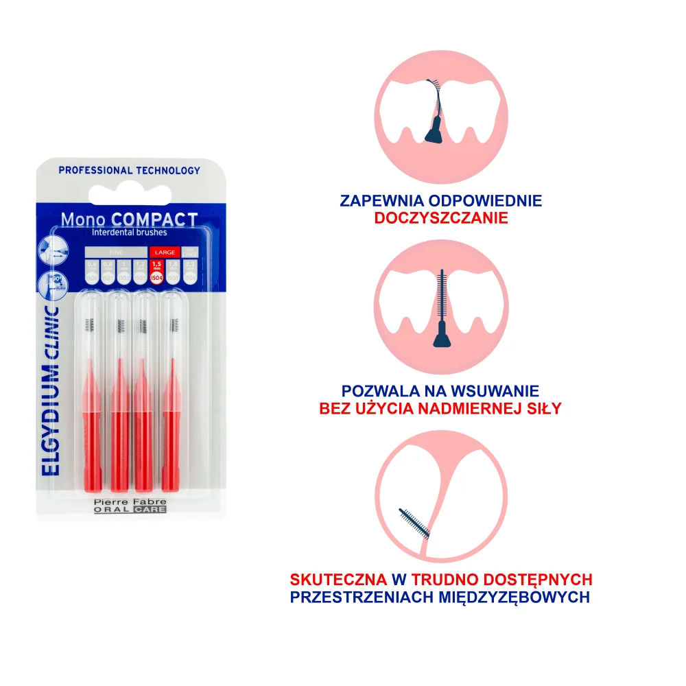 Elgydium Clinic Mono Compact 4 szczoteczki międzyzębowe czerwone, 4 szt.