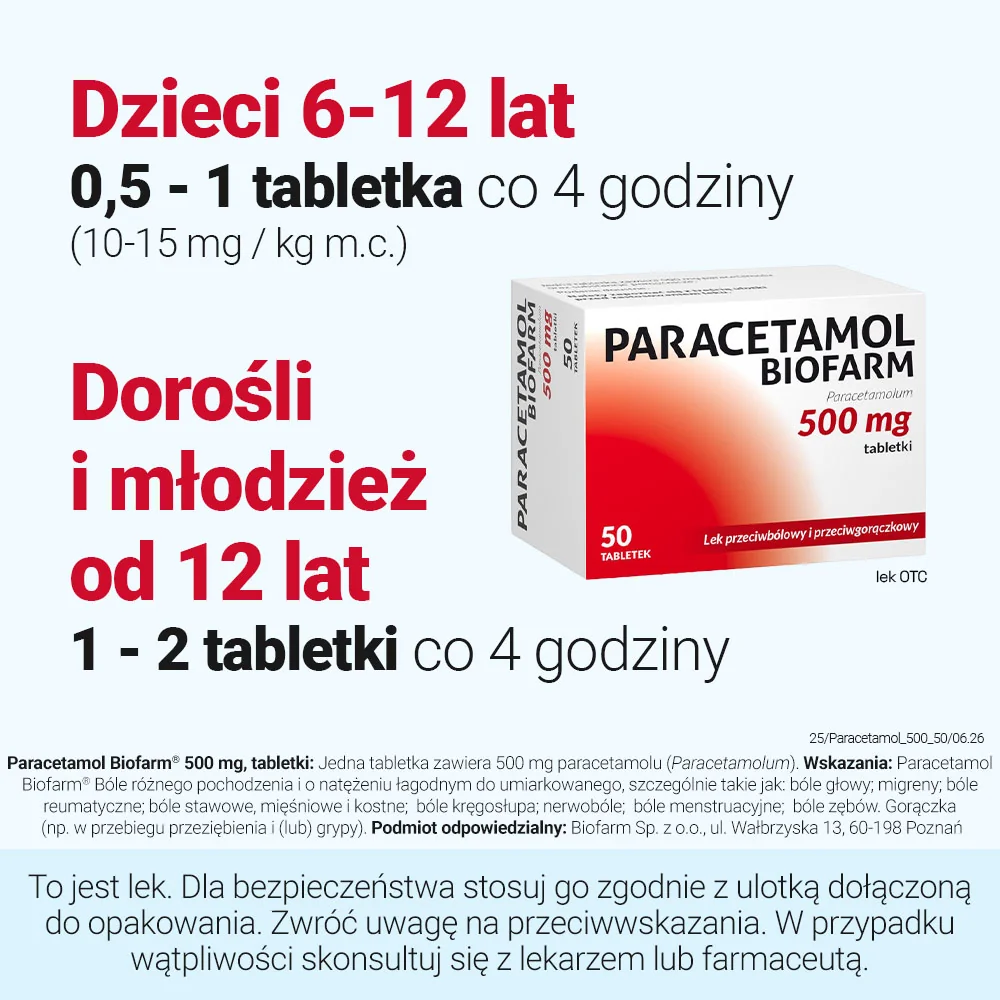 Paracetamol Biofarm 500 mg 50 tabletek