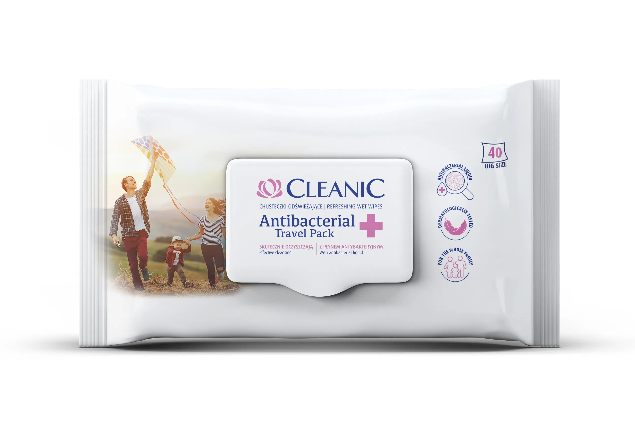 Cleanic Antibacterial Travel Pack, chusteczki odświeżające, 40 sztuk