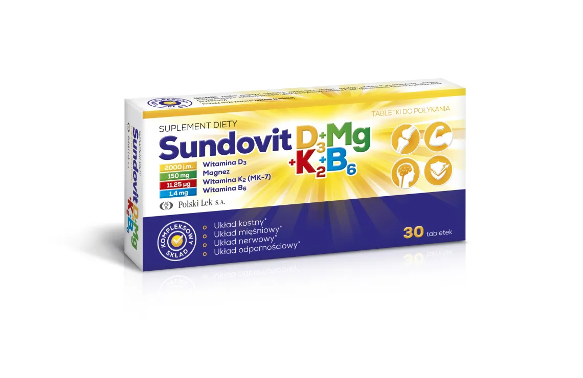 Sundovit D3+Mg+K2+B6, suplement diety, tabletki, 30sztuk