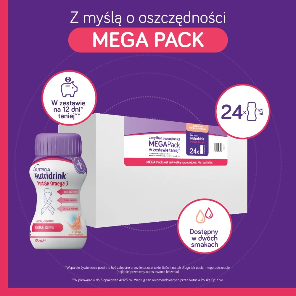 Nutridrink Protein Omega 3 Megapack o smaku mango-brzoskwinia, 24 x 125 ml