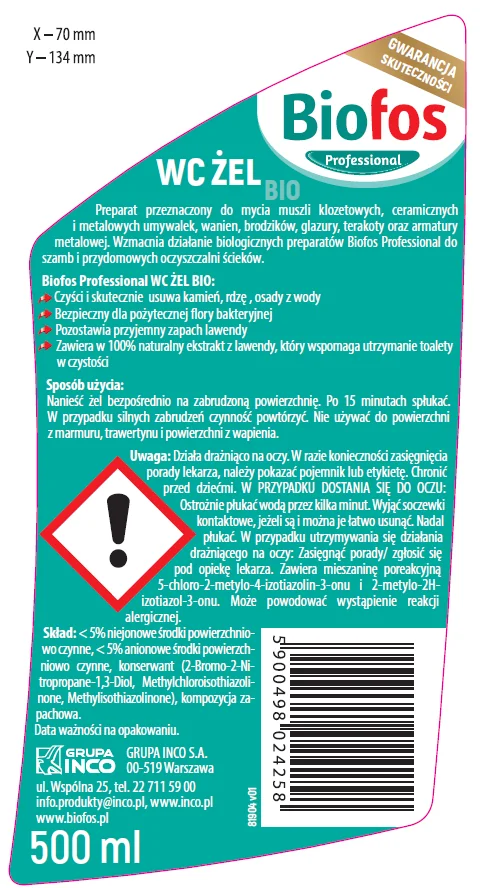 Biofos BIO WC żel do czyszczenia toalet, 500 ml