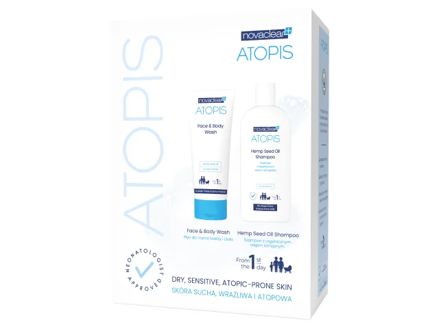 Novaclear Atopis Zestaw płyn do mycia 200 ml + szampon z organicznym olejem konopnym 250 ml