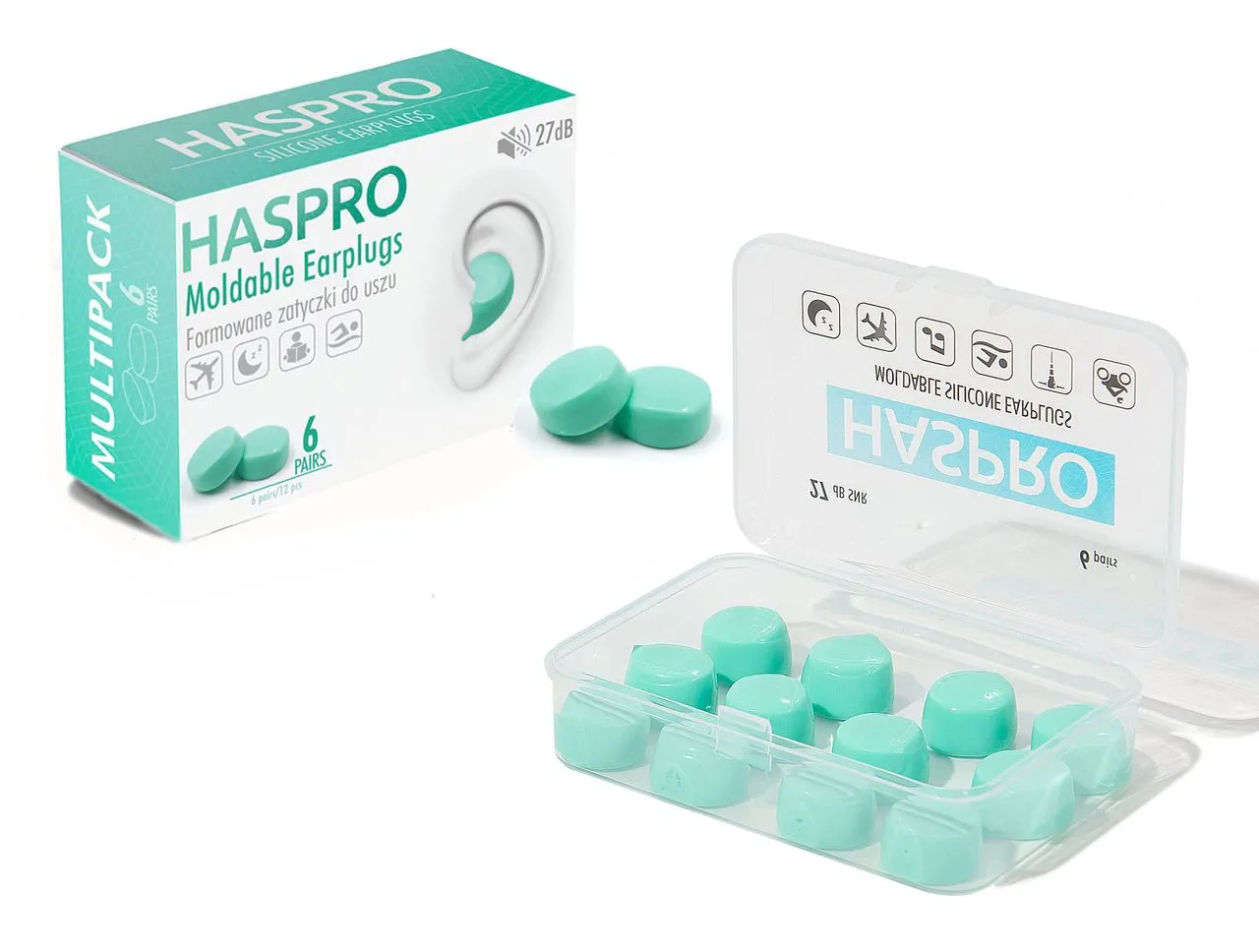 Haspro Mold 6P, formowane zatyczki do uszu, kolor miętowy, 6 par