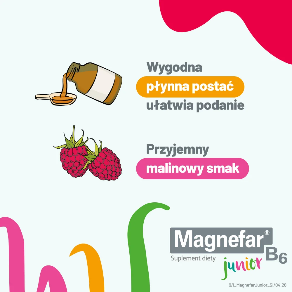 Magnefar B6 Junior płyn o smaku malinowym, 120 ml