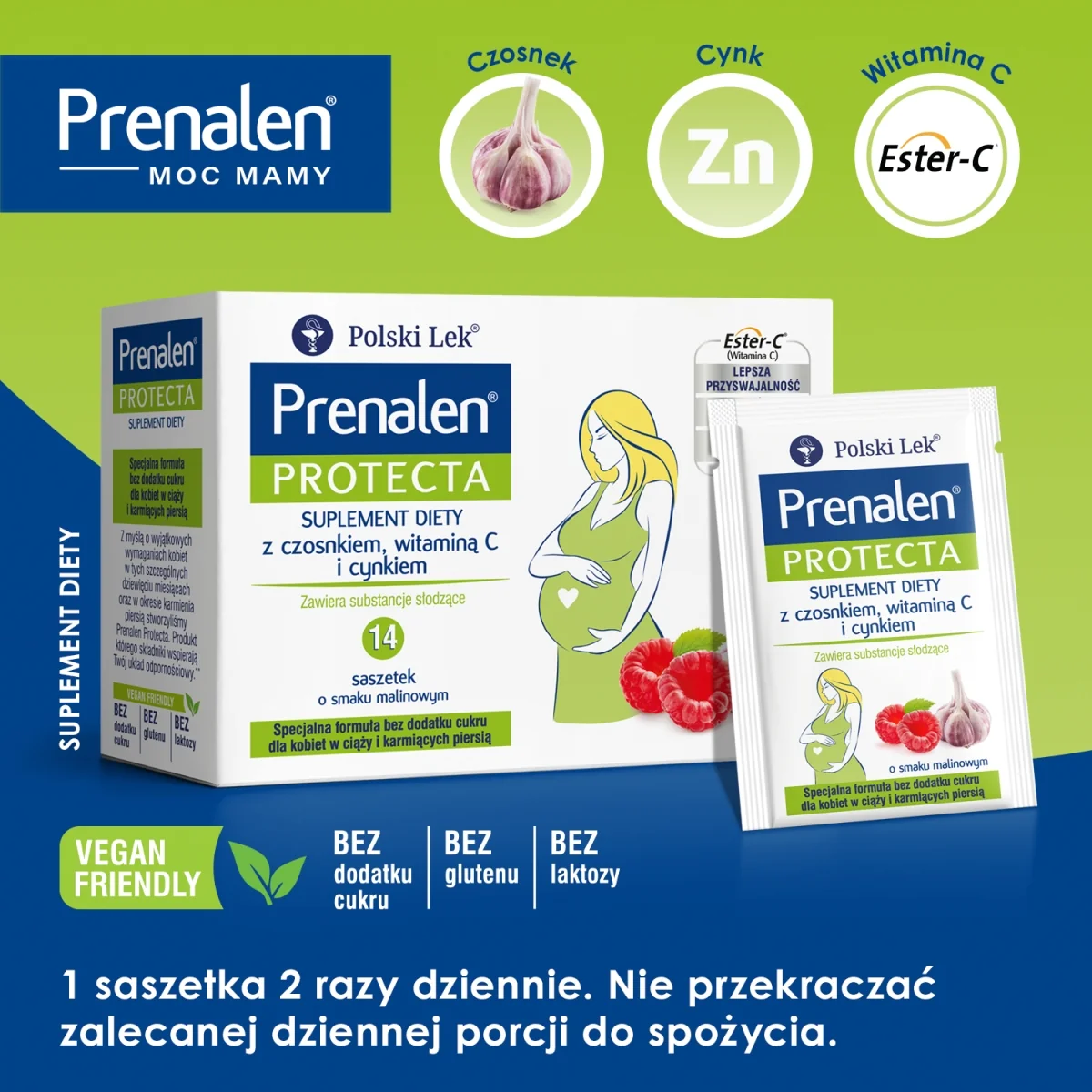 Prenalen proszek do rozpuszczenia o smaku malinowym, 14 saszetek