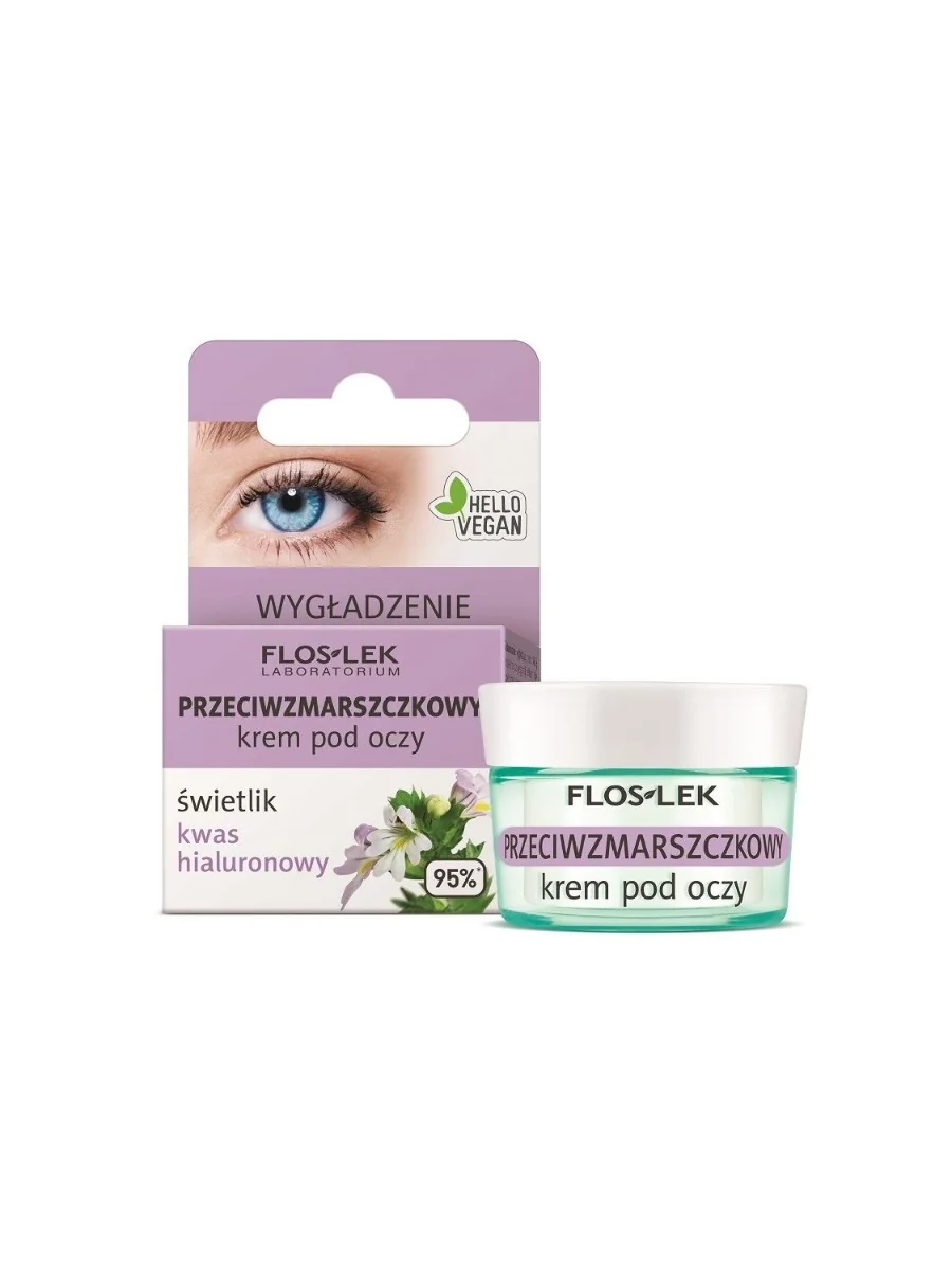 Floslek przeciwzmarszczkowy krem pod oczy ze świetlikiem i kwasem hialuronowym, 15 ml
