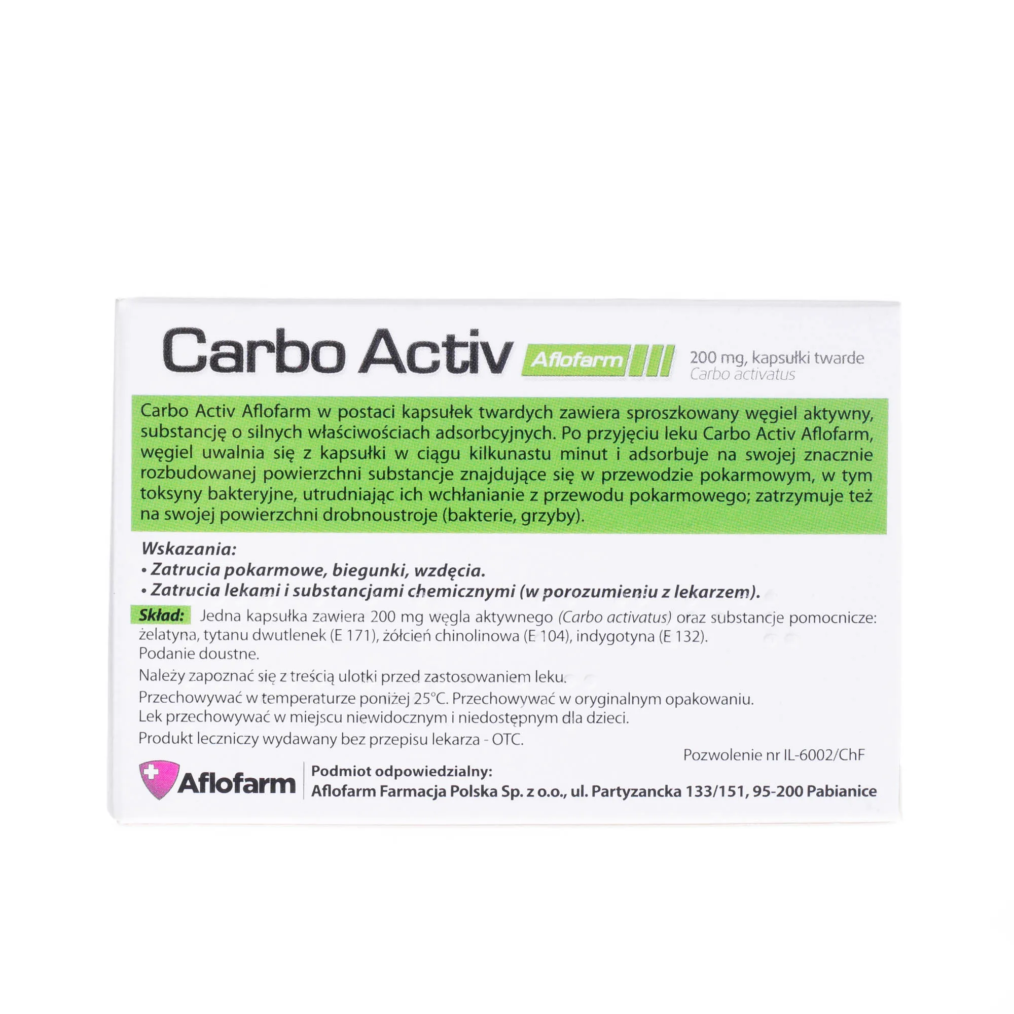 Carbo Activ - węgiel leczniczy stosowany przy problemach układu pokarmowego, 20 kapsułek twardych 